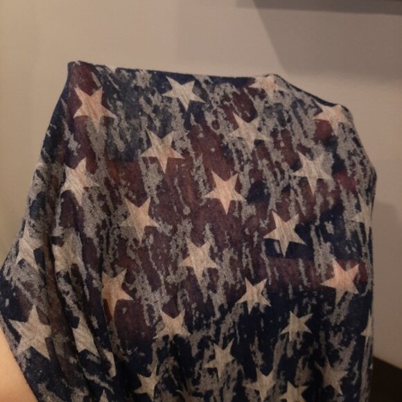 3/$20 CHERISH Slouchy Burnout Tee Sheer Star Print Tie Hem Short Sleeve Top - Picture 10 of 11